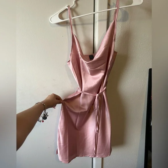 open lace back dress Light Pink Floral Babydoll Cami Mini Dress